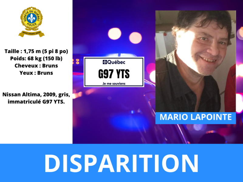 RETROUVÉ | Disparition de Mario Lapointe