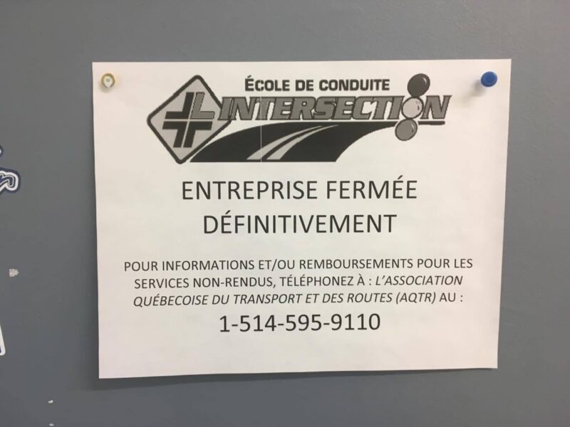 Une école de conduite fermée : l’AQTr se charge de tout